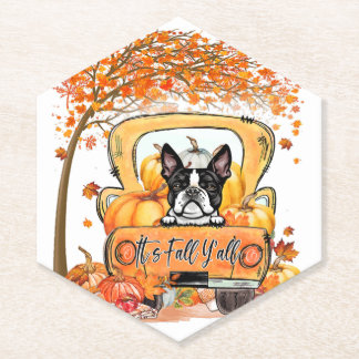 Herfst Yall Boston Terrier Thanksgiving Pumpkin Kartonnen Onderzetters