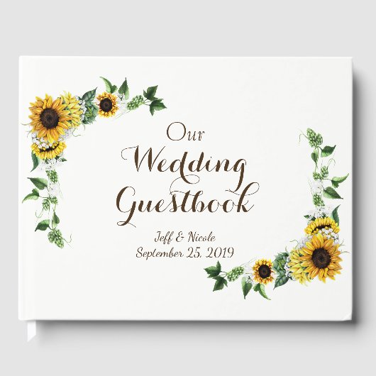 Herfst Yellow Sunflower Rustic Barn Wedding Gastenboek (Voorkant)