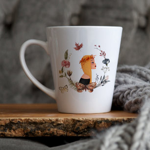 Herfst Zigeuner Wildbloem Watercolor Illustratie Latte Mok