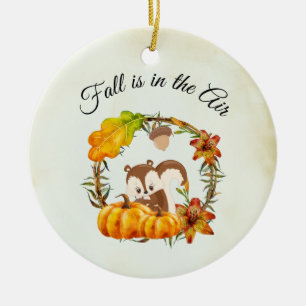 Herfst zit in Air Typografie met Squirrel Keramisch Ornament