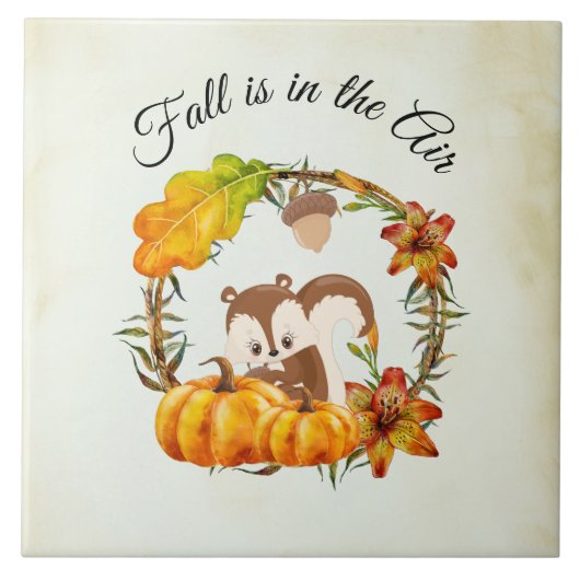 Herfst zit in Air Typografie met Squirrel Tegeltje (Voorkant)