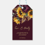 Herfst zomer bordeaux zonnebloemen bruiloft gunst cadeaulabel (Voorkant)