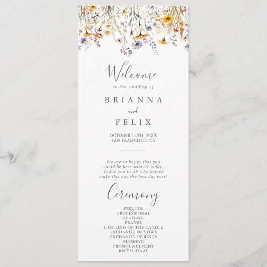 Herfst Zon Elegant Trouwprogramma met Wilde Bloeme Programma (Voorkant)