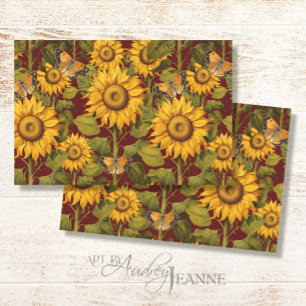 Herfst Zonnebloem Bloemen Vlinder Bruin Decoupage Tissuepapier