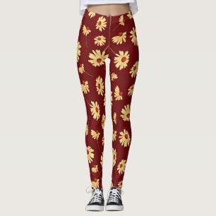 Herfst Zonnebloem: Maroon Naadloos Ontwerp Leggings