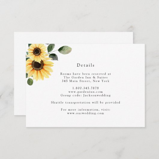 Herfst Zonnebloem Trouwdetails Kaart (Voorkant / Achterkant)