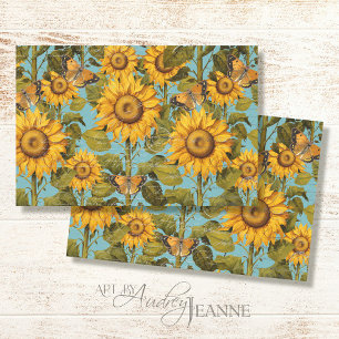 Herfst Zonnebloem Vlinder Blauw Ephemera Decoupage Tissuepapier