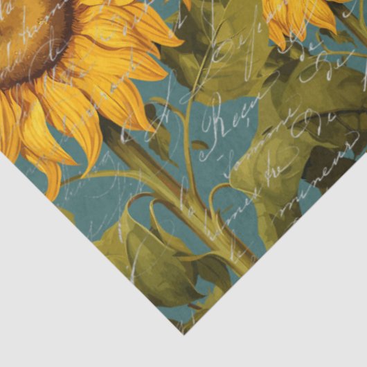 Herfst Zonnebloem Vlinder Blauwgroen Ephemera Deco Tissuepapier (Detail)
