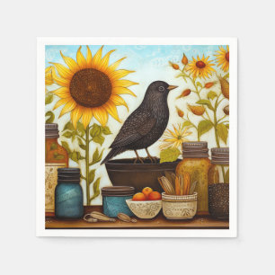 Herfst Zonnebloem Vogel Op Keuken Tafel Decoupage Servet