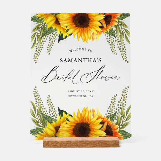 Herfst Zonnebloemen en Groene Bruiloftsdouche Welk Acryl Bord (Voorkant)