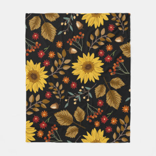 Herfst Zonnebloemen: Maple zwarte achtergrond Fleece Deken