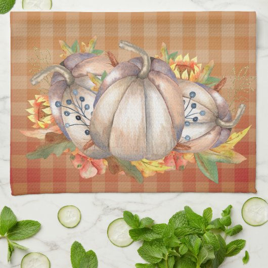 Herfst Zonnebloemen & Oogst Pompoenen Theedoek (Gevouwen)