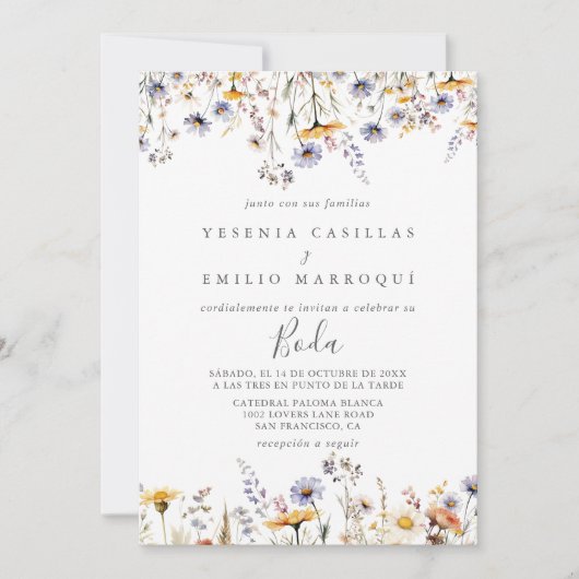 Herfst Zonneschijn Elegante Wildflower Spaanse bru Kaart (Voorkant)