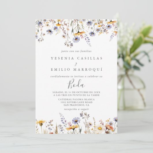 Herfst Zonneschijn Elegante Wildflower Spaanse bru Kaart (Staand voorkant)