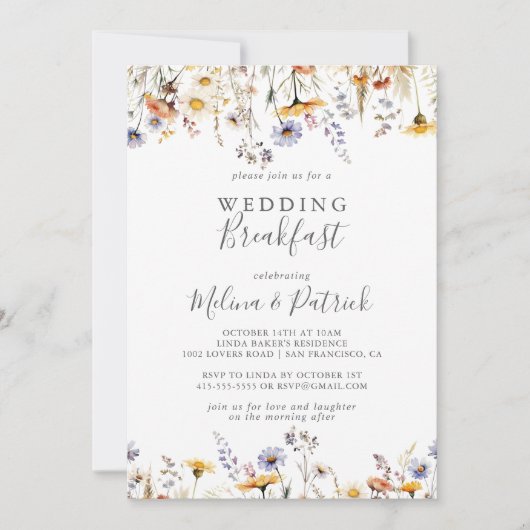 Herfst Zonneschijn Wildflower bruiloft ontbijt Kaart (Voorkant)