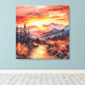 Herfst Zonsondergang op de Bergse Waterverf Canvas Afdruk (Insitu (Houten vloer))