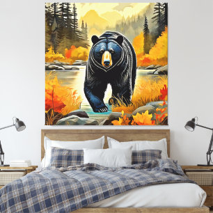 Herfst Zwarte Beer Canvas Afdruk
