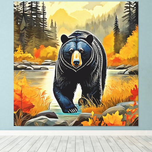 Herfst Zwarte Beer Canvas Afdruk (Insitu (Houten vloer))