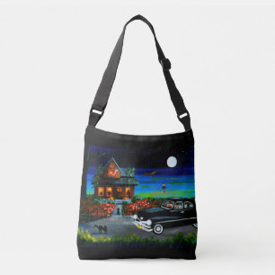 Herfst zwarte katten achtervolgd huis oude auto Ha Crossbody Tas