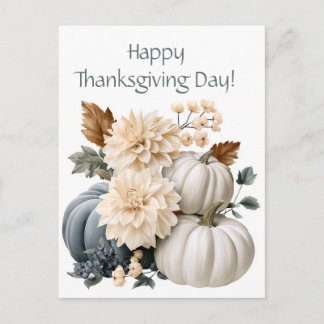 Herfstarrangement met pompoenen en bloemen  feestdagenkaart