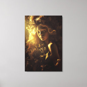Herfstblad Cocon Meisje Gouden Gloed Canvas Afdruk