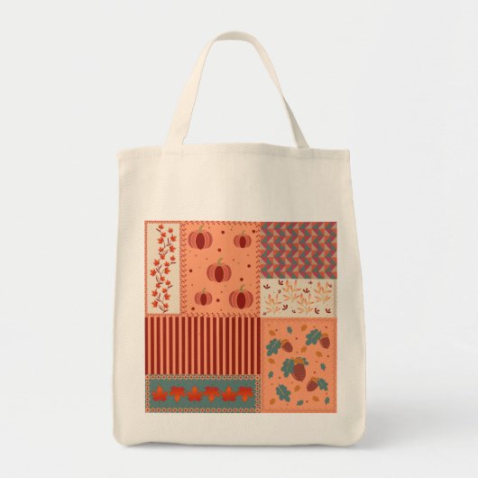 Herfstblad Eikel Patchwork Patroon Kunst Tote Bag (Voorkant)