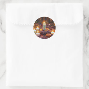 Herfstblad en kaarsen ronde sticker