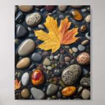 Herfstblad en Natuurlijke Kiezels - Minimalistisch