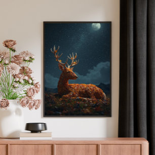 Herfstblad Herten Slapen Onder de Sterren  Canvas Afdruk