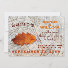 Herfstblad Rustiek Hout Flat Save The Date Kaart