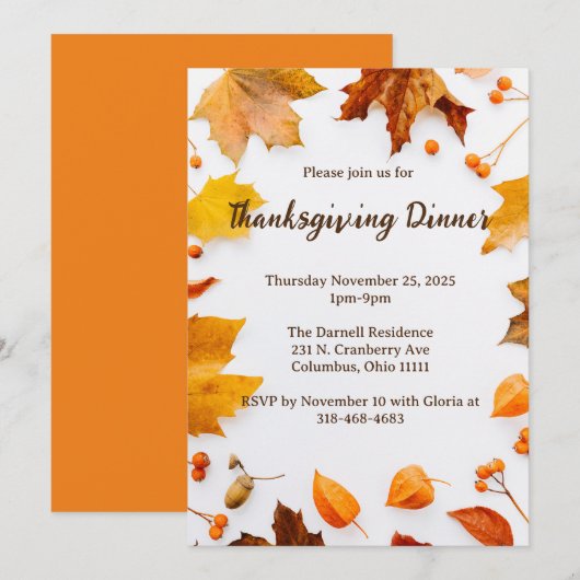 Herfstblad Thanksgiving Diner Party Kaart (Voorkant / Achterkant)