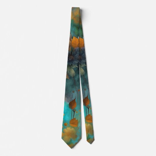 Herfstbladeren Abstract Blauwgroen Rust Gold Stropdas (Voorkant)