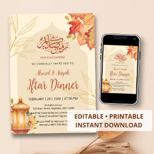 Herfstbladeren Aquarel Iftar-dineruitnodiging Kaart