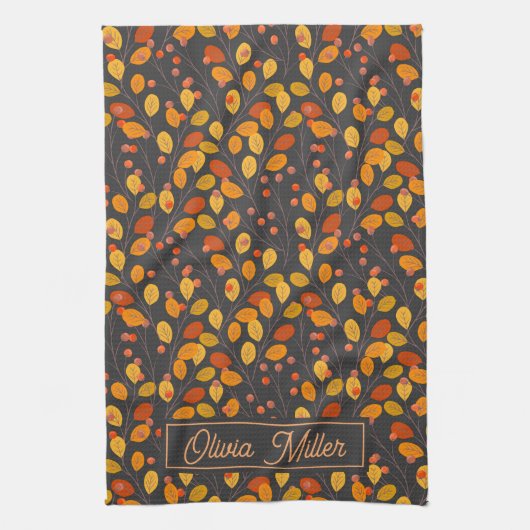 Herfstbladeren & bessen Custom Theedoek (Verticaal)