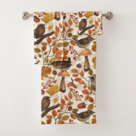 Herfstbladeren, bessen, paddenstoelen en winterkon bad handdoek