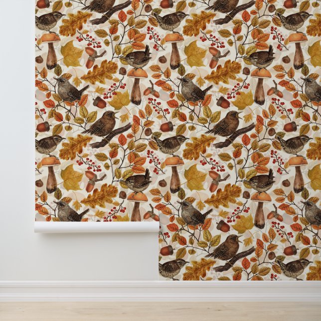 Herfstbladeren, bessen, paddenstoelen en winterkon behang (Applicatie)