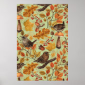 Herfstbladeren, bessen, paddenstoelen en winterkon poster (Voorkant)