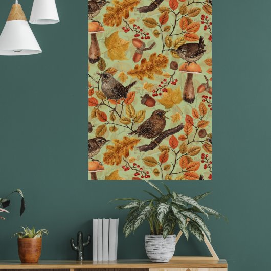 Herfstbladeren, bessen, paddenstoelen en winterkon poster (Woonkamer 1)