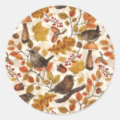 Herfstbladeren, bessen, paddenstoelen en winterkon ronde sticker (Voorkant)