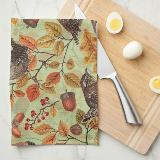 Herfstbladeren, bessen, paddenstoelen en winterkon theedoek (Quarter Fold)