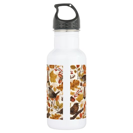 Herfstbladeren, bessen, paddenstoelen en winterkon waterfles (Achterkant)