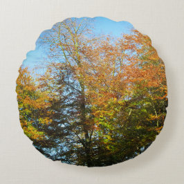 Herfstbladeren & blauwe lucht - gepersonaliseerd rond kussen