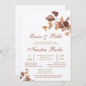 Herfstbladeren Bruiloft uitnodiging in het Spaans (Voorkant / Achterkant)
