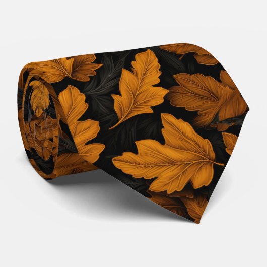 Herfstbladeren bruin en Sinaasappel bladeren Stropdas (Opgerold)