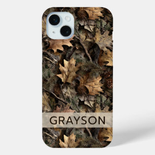 Herfstbladeren Camouflage Gepersonaliseerd iPhone 15 Mini Hoesje
