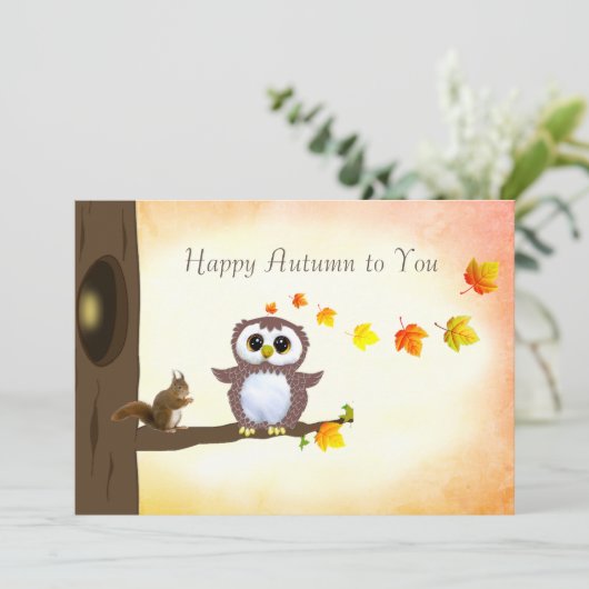 Herfstbladeren & Eekhoorn Gelukkig herfstgroet Kaart (Staand voorkant)