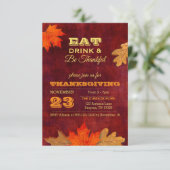 Herfstbladeren Eet Drink en wees dankbaar Uitnodig Kaart (Staand voorkant)