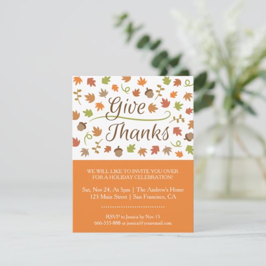 Herfstbladeren eikels geven Bedankt Diner Party Kaart (Staand voorkant)