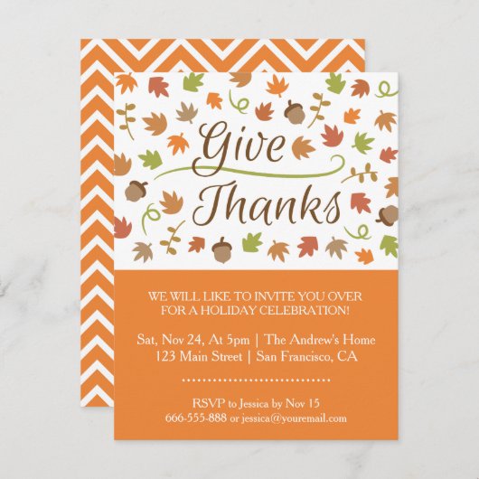 Herfstbladeren eikels geven Bedankt Diner Party Kaart (Voorkant / Achterkant)