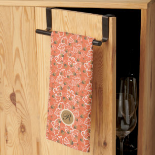 Herfstbladeren Eikels Patroon Oranje Monogram Theedoek